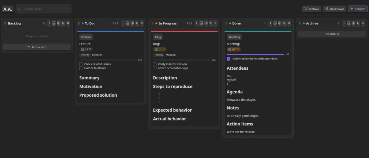 ArtinOrs Advanced Kanban screenshot