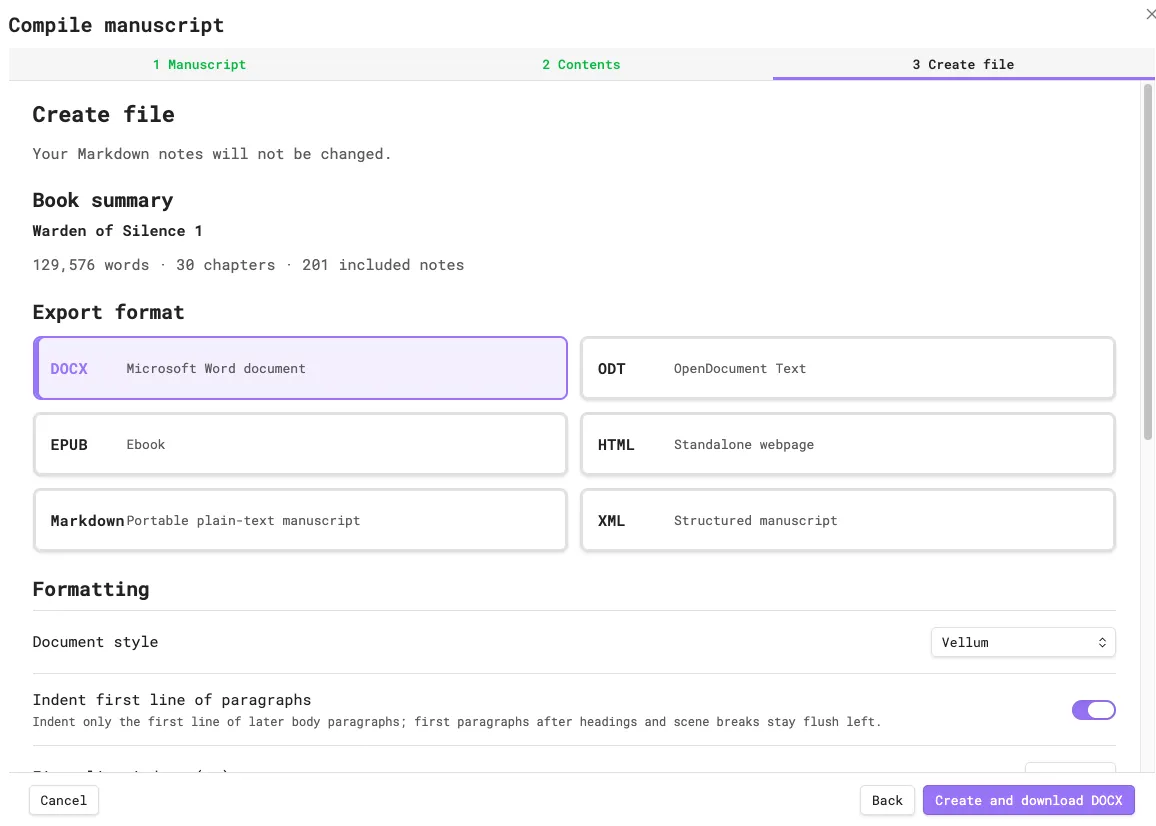Manuscript Compiler screenshot