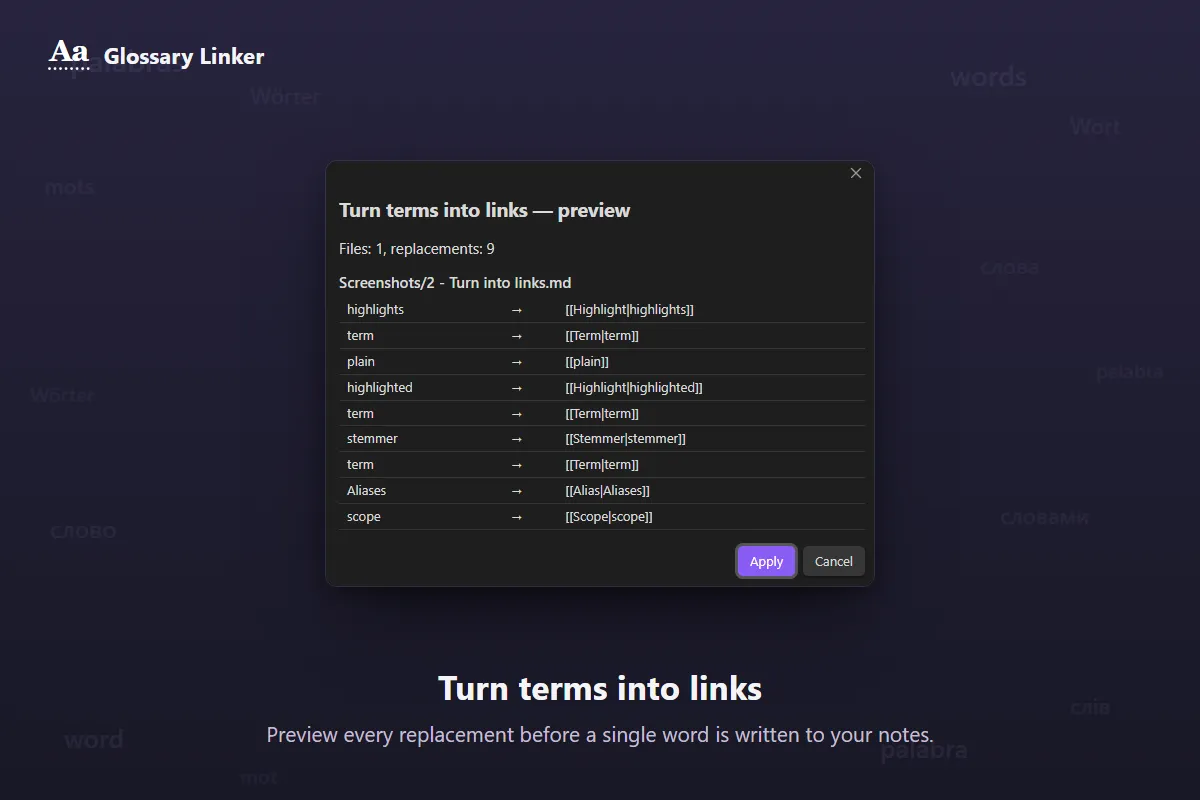Glossary Linker screenshot