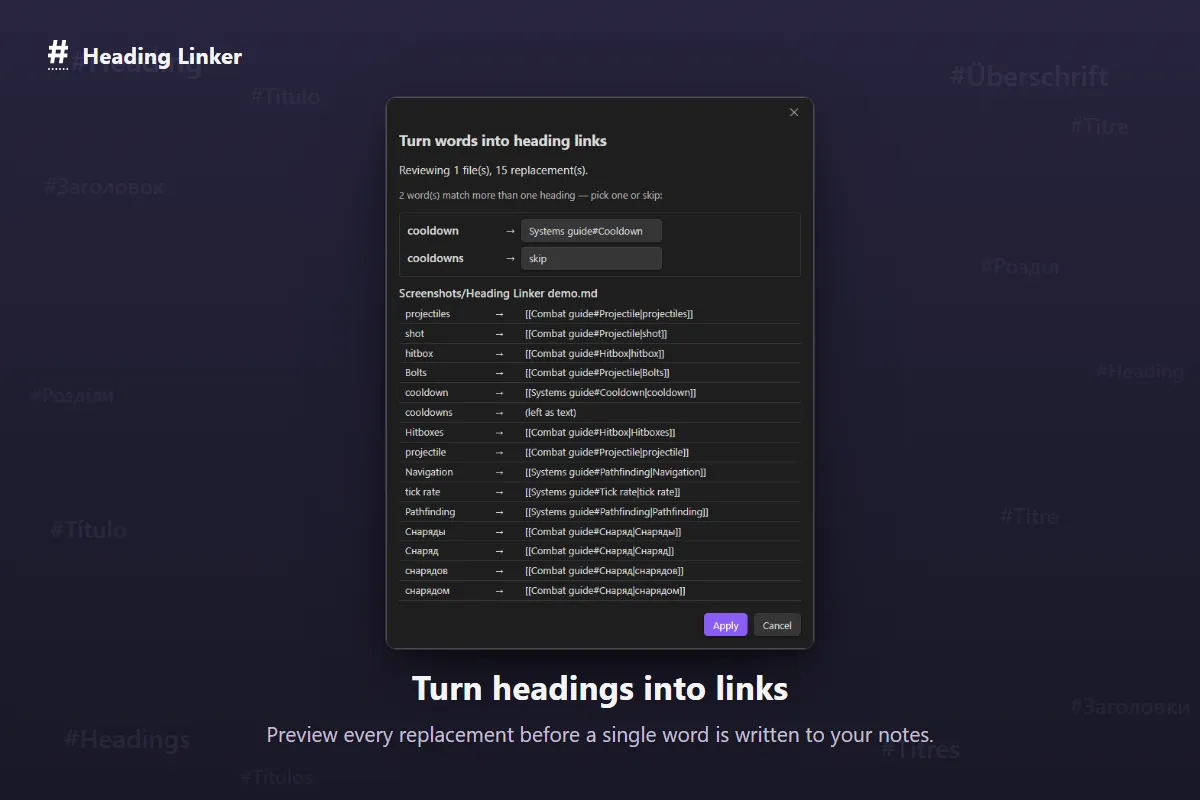 Heading Linker screenshot