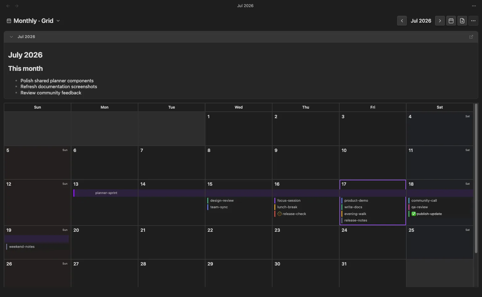 Diary screenshot