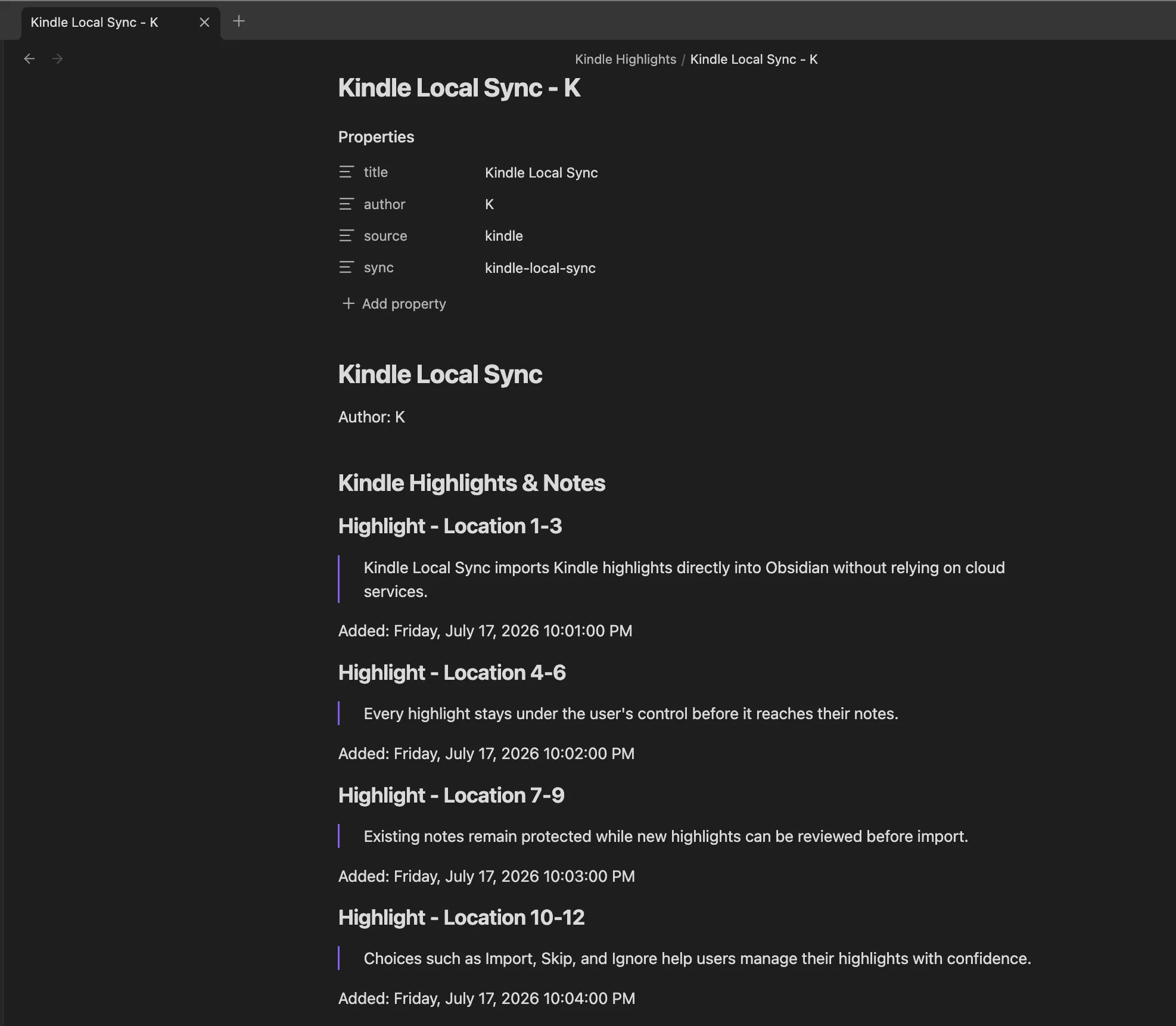 Kindle Local Sync screenshot