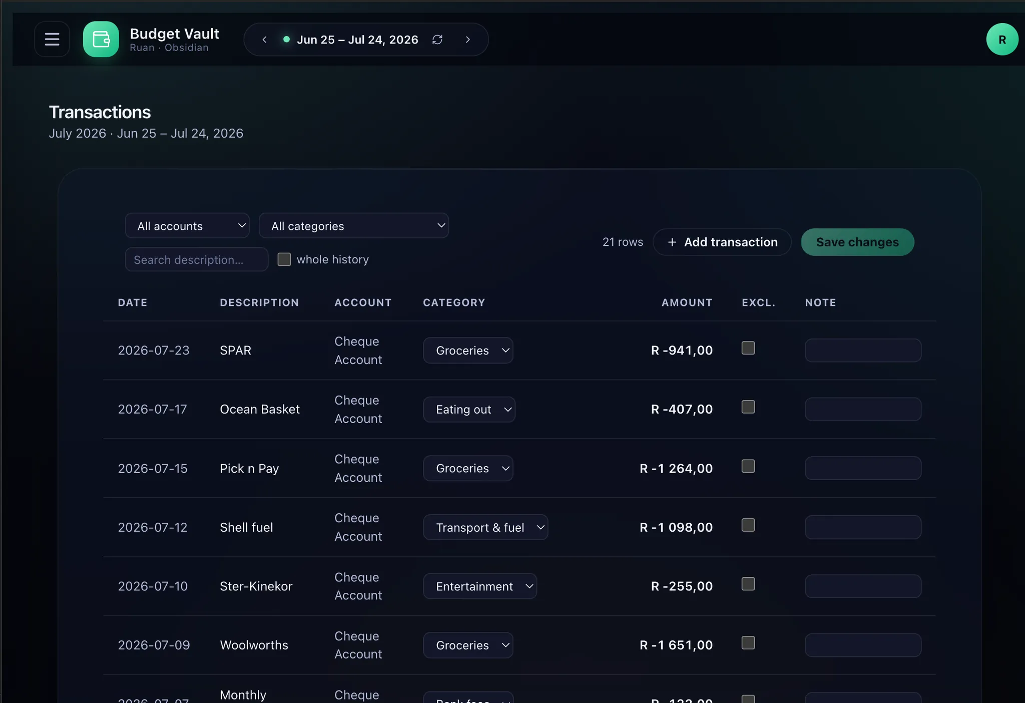 Budget Vault screenshot