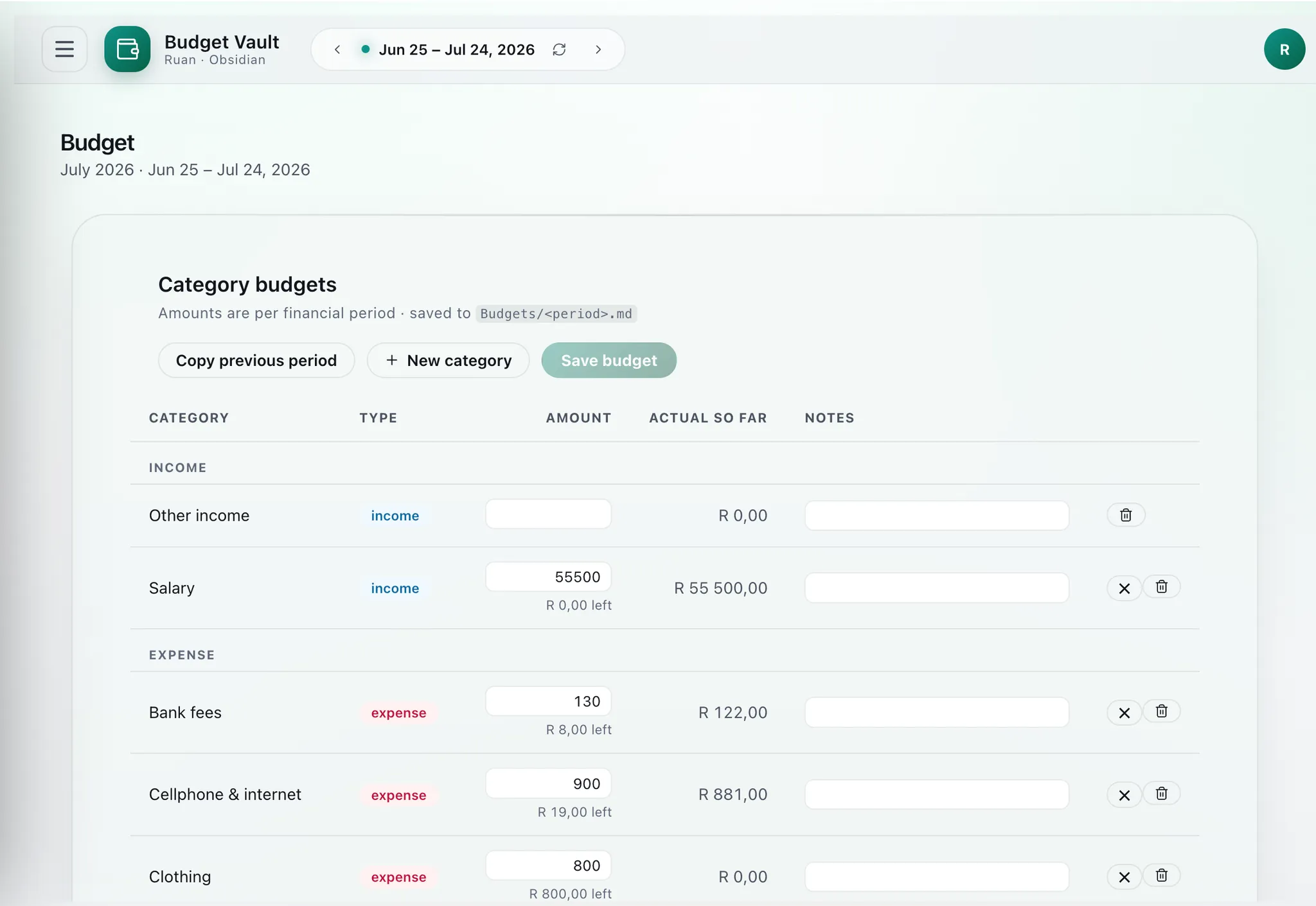 Budget Vault screenshot