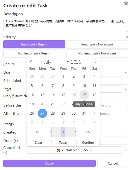 Tasks Datetime screenshot