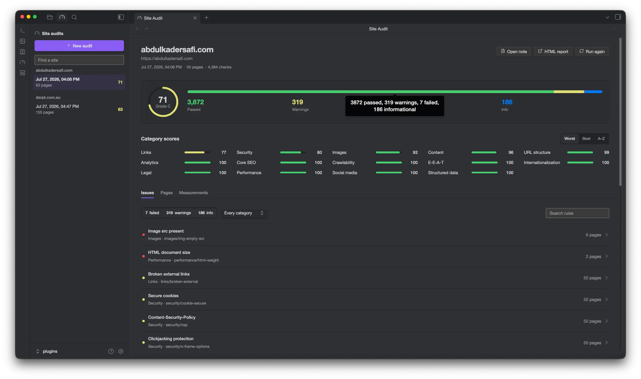 Safi Site Audit screenshot
