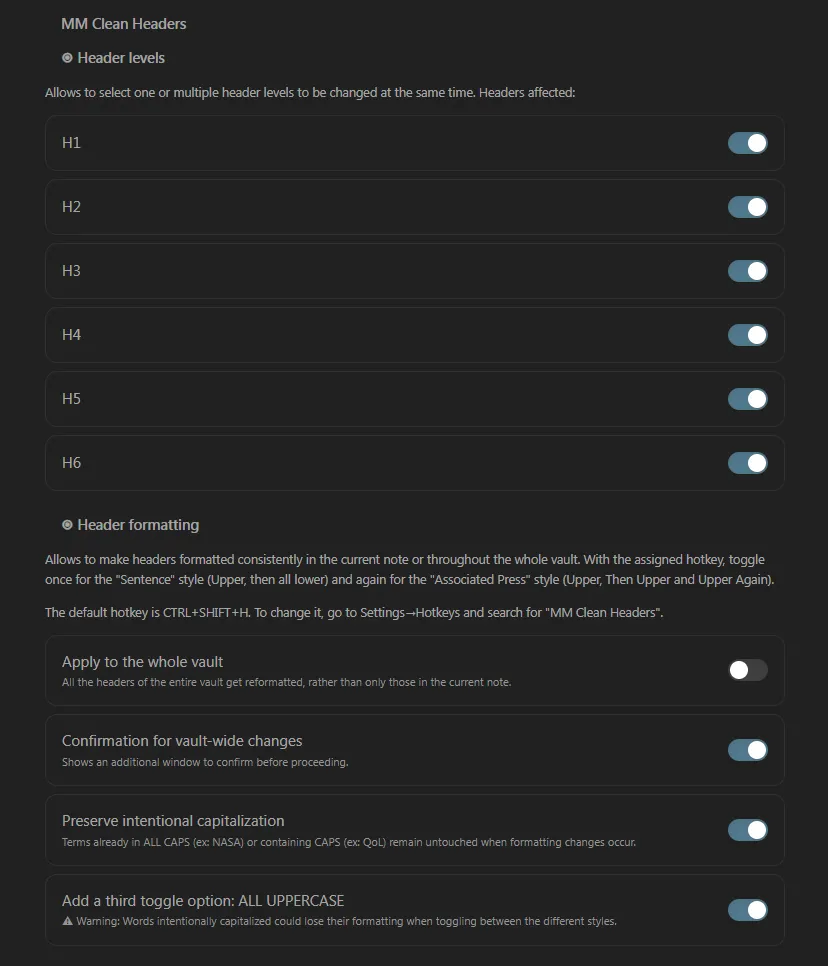 MM Clean Headers screenshot