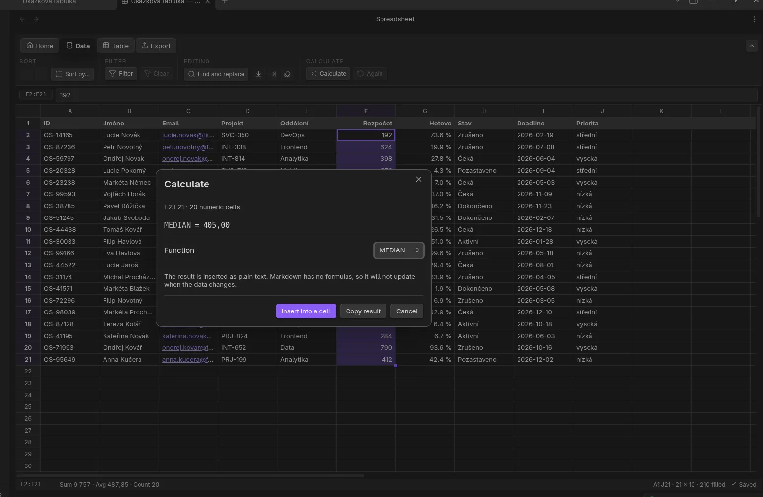Markdown Spreadsheets screenshot
