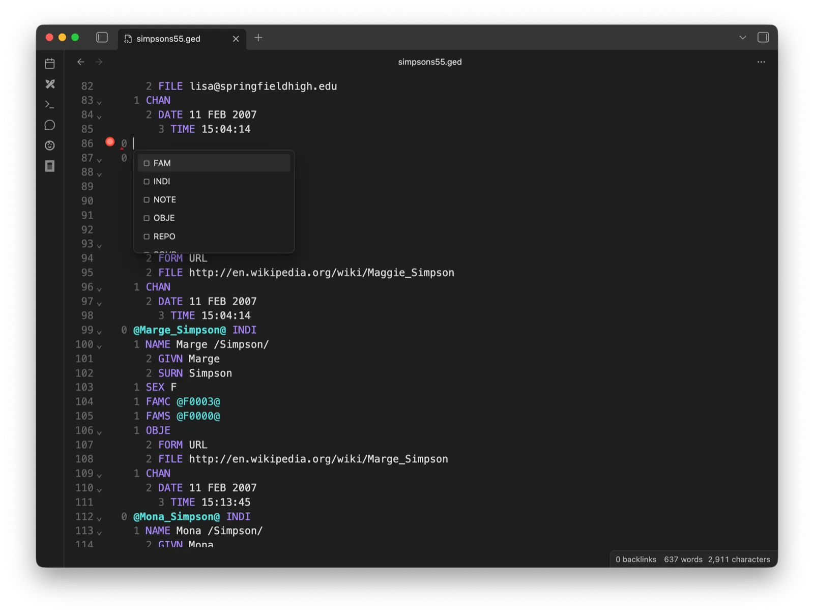 GEDCOM screenshot