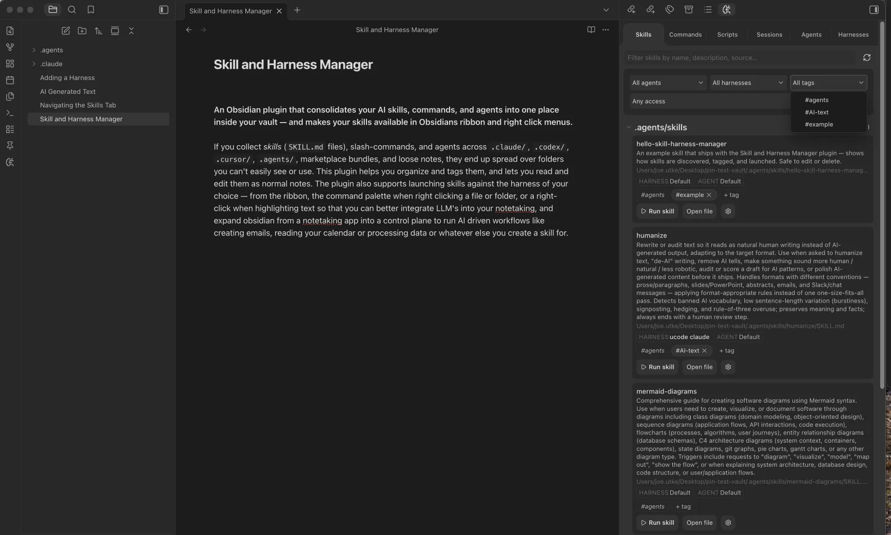 Skill and Harness Manager screenshot