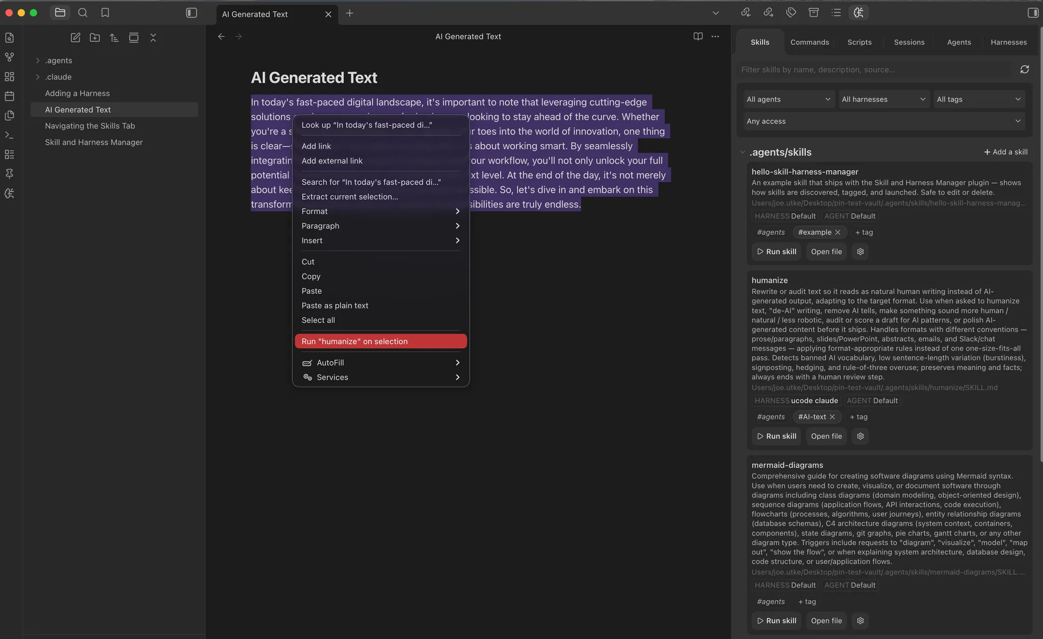 Skill and Harness Manager screenshot