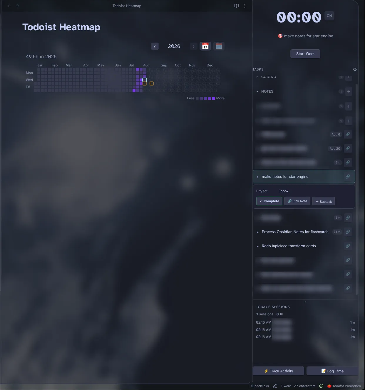Todoist Pomodoro Heatmap screenshot