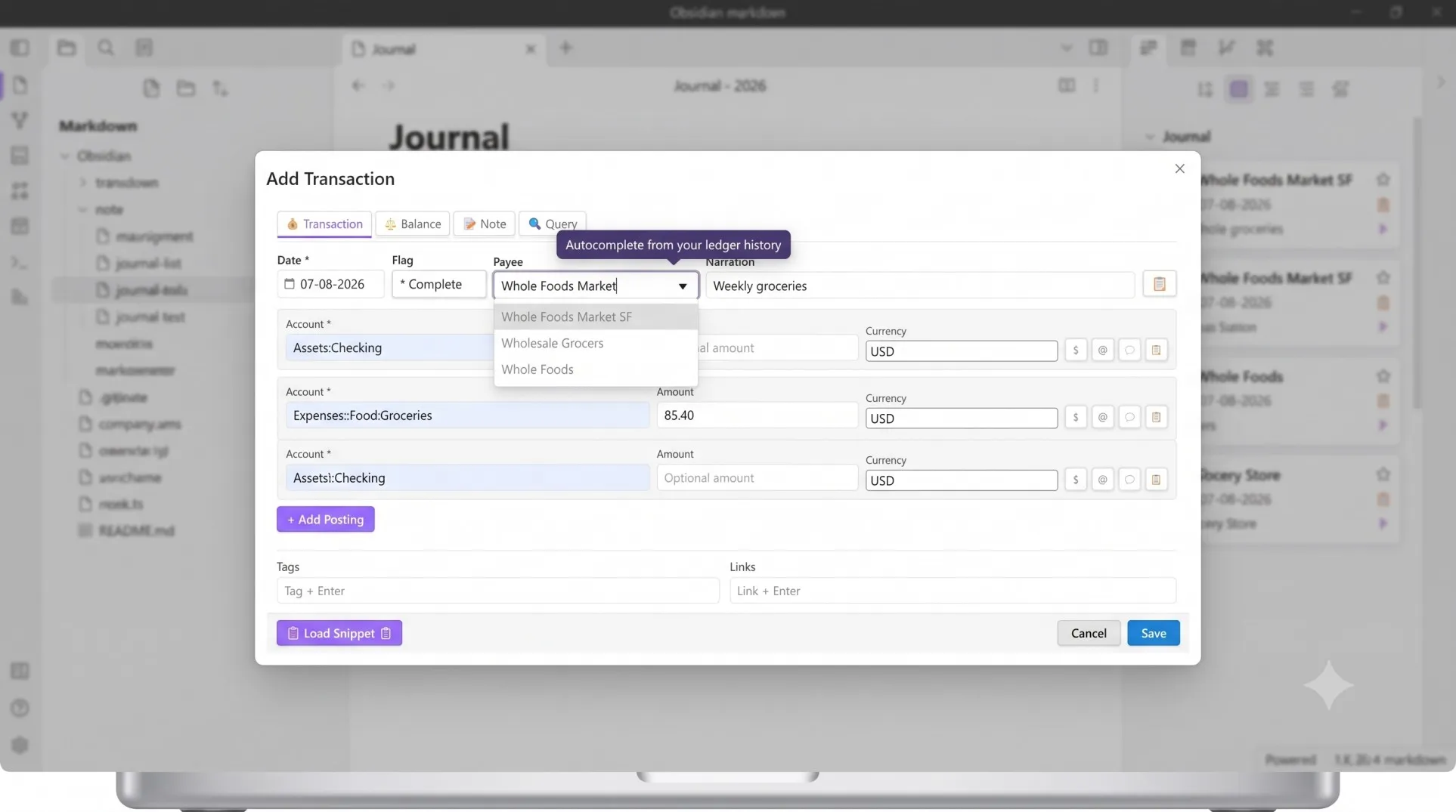 Beancount Ledger screenshot