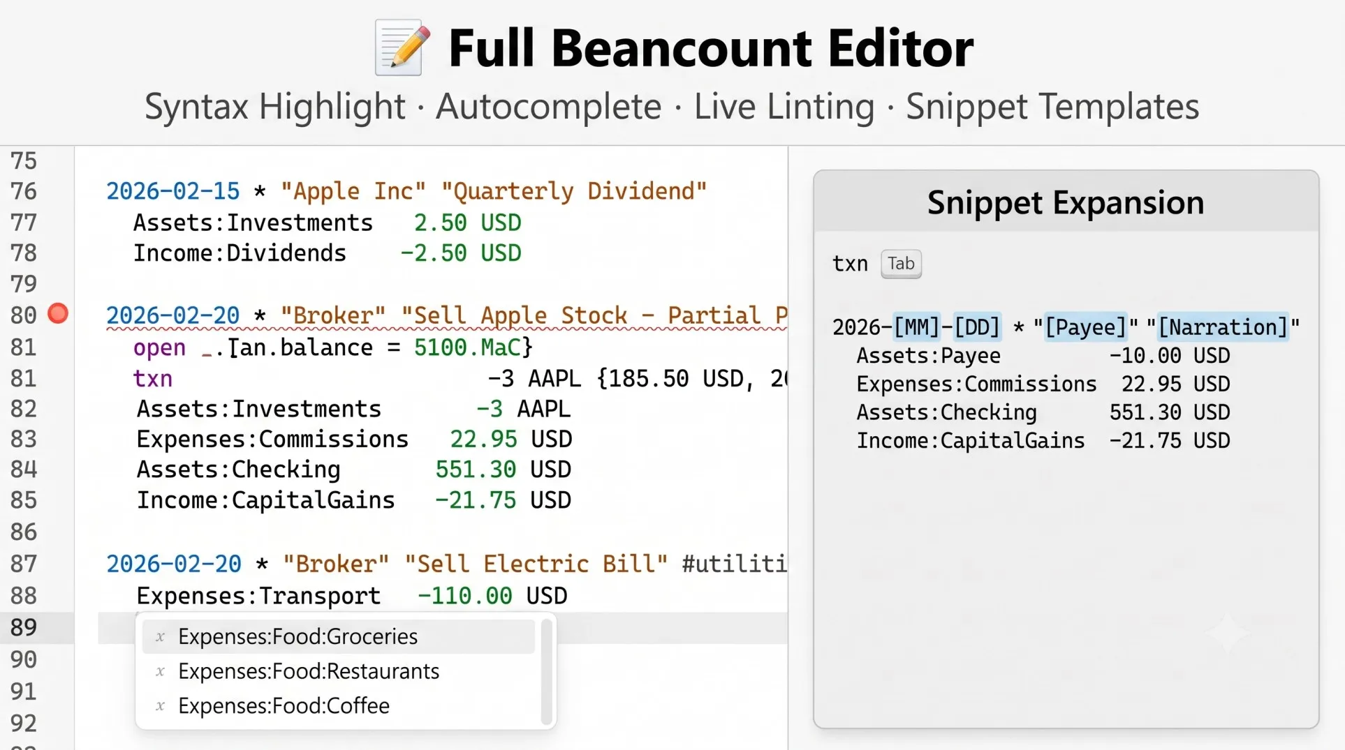 Beancount Ledger screenshot