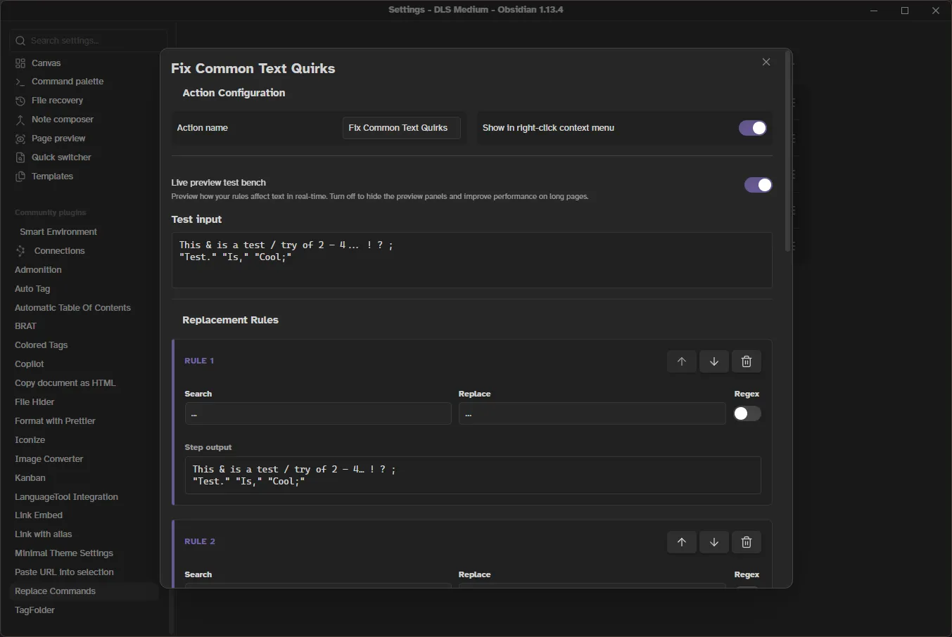 Replace Commands screenshot