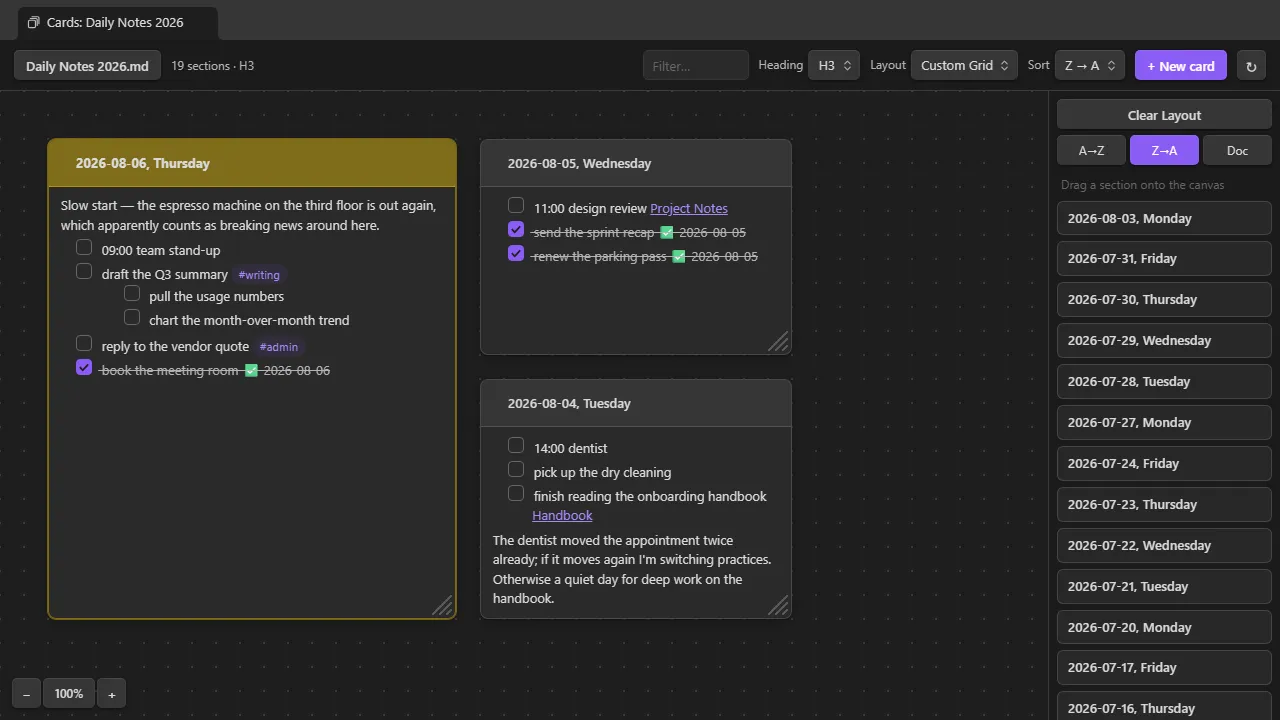 Single File Section Cards screenshot
