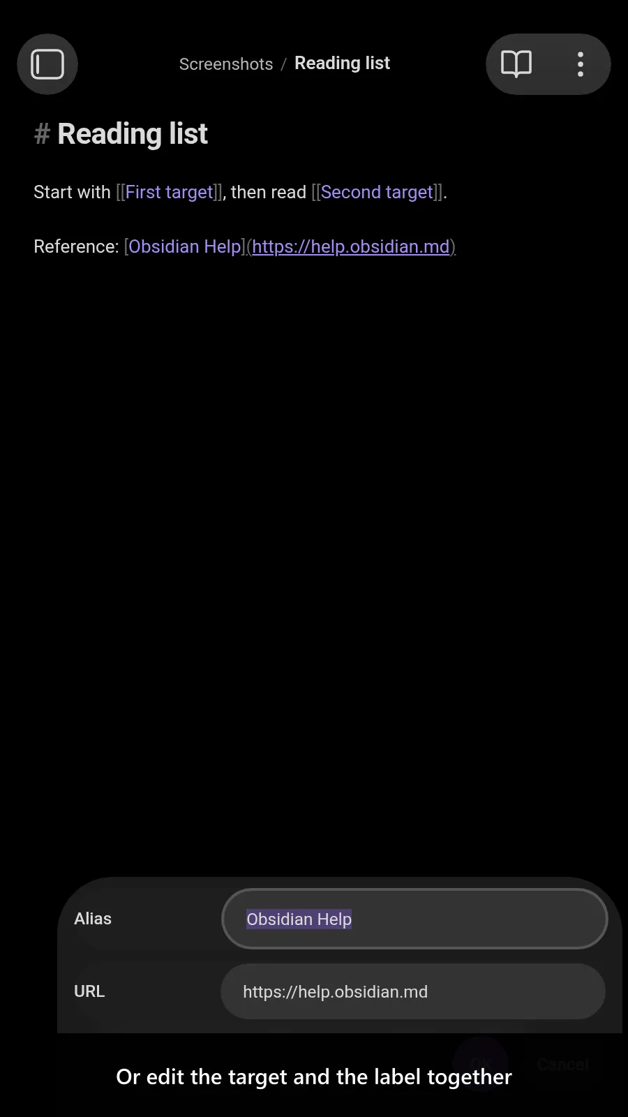 Edit Link Alias screenshot