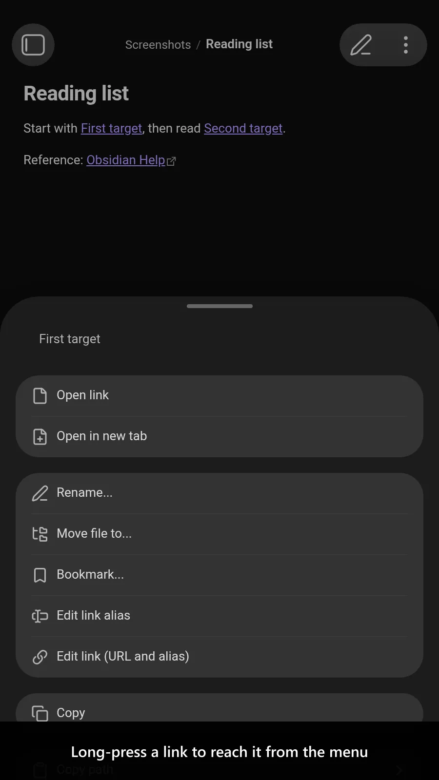 Edit Link Alias screenshot