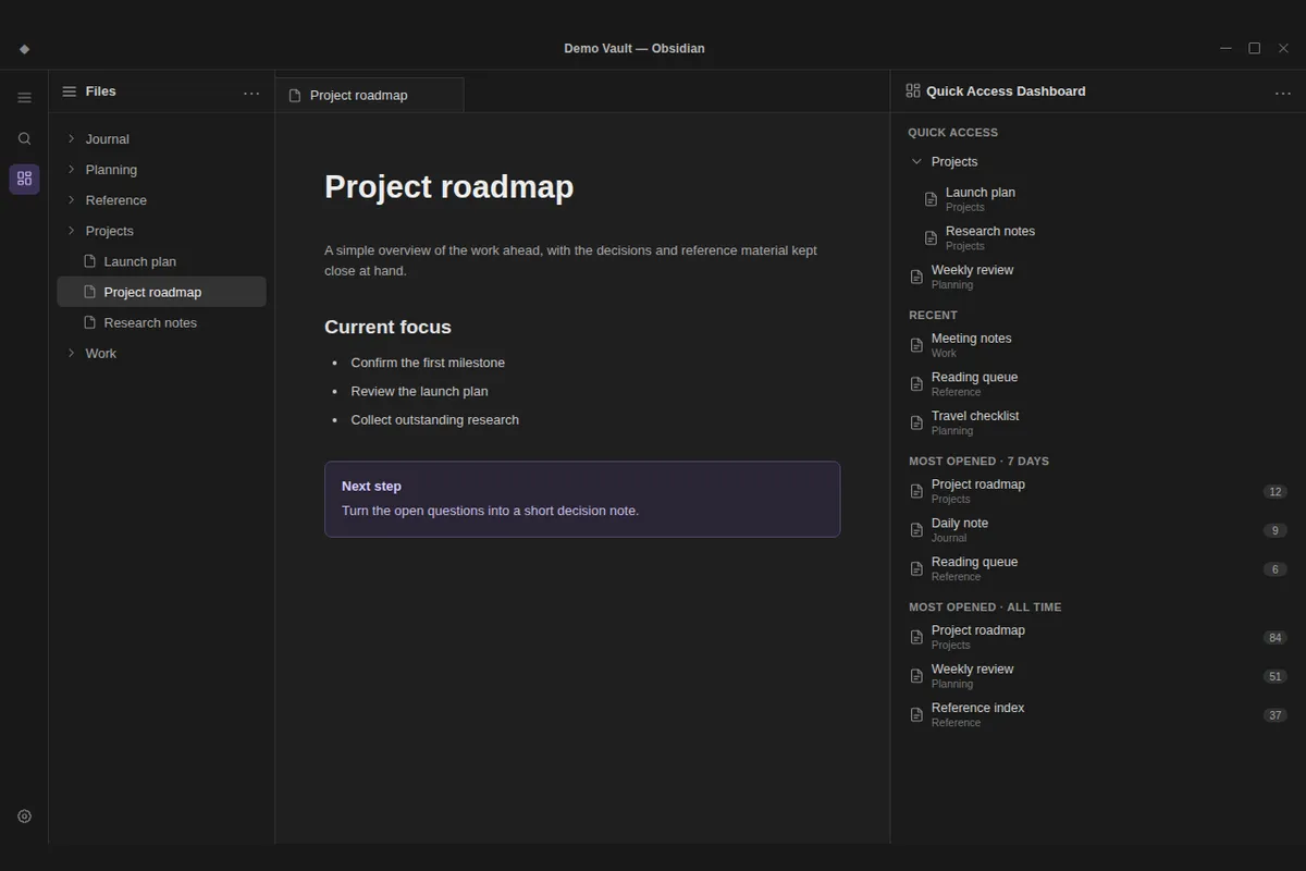 Quick Access Dashboard screenshot