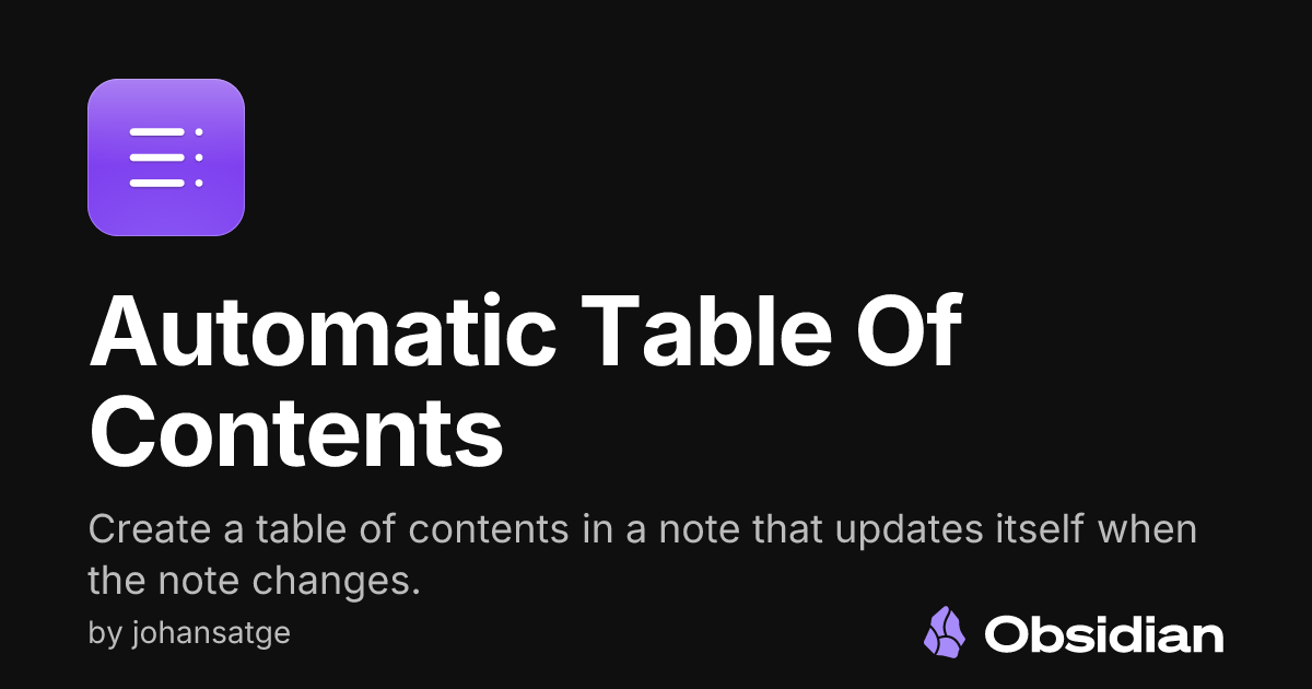 Automatic Table Of Contents - Obsidian Plugin