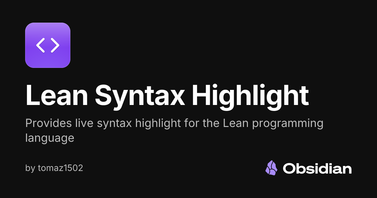 Lean Syntax Highlight - Obsidian Plugin