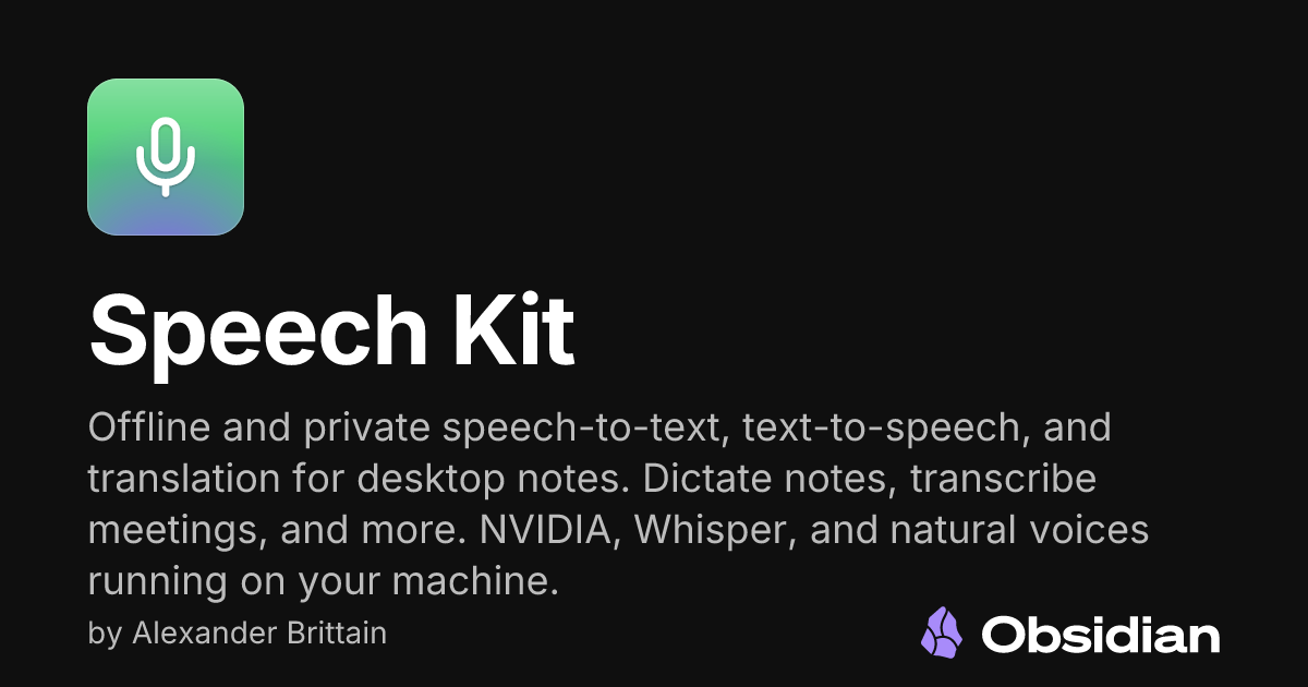I built a free and private speech toolkit for Obsidian logo