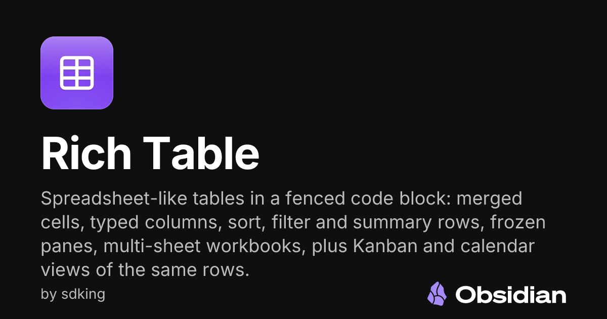 Rich Table - Obsidian Plugin