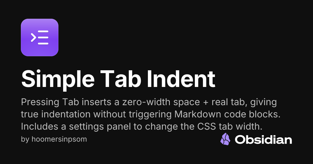 Simple Tab Indent - Obsidian Plugin